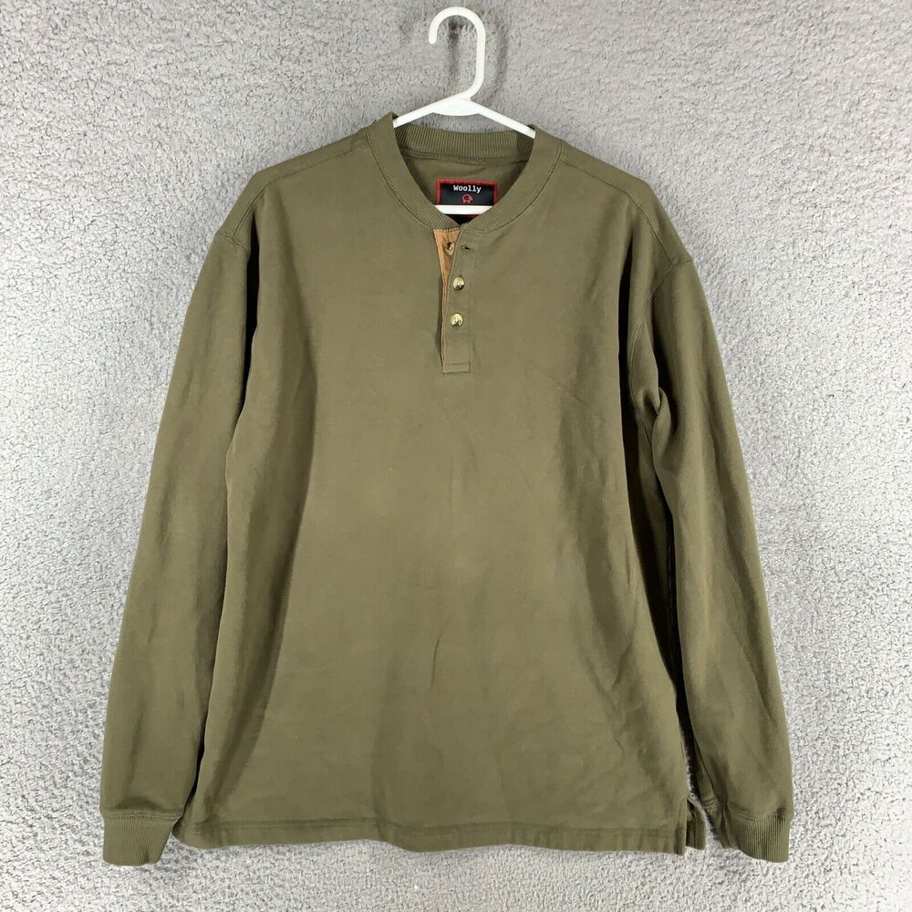 Woolly Sweater Mens L Green‎ Henley Long Sleeve Pullover Sweatshirt